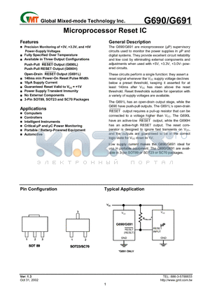 G690L463T26 datasheet - Microprocessor Reset IC