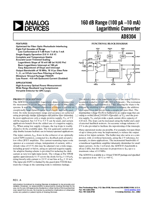 AD8304ARU-REEL7 datasheet - 160 dB Range (100 pA -10 mA) Logarithmic Converter