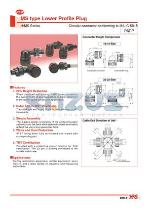 H/MSA3057A18-10PZ-G datasheet - MS type Lower Profile Plug(Circular connector conforming to MIL-C-5015)