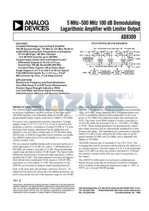 AD8309-EVAL datasheet - 5 MHz.500 MHz 100 dB Demodulating Logarithmic Amplifier with Limiter Output