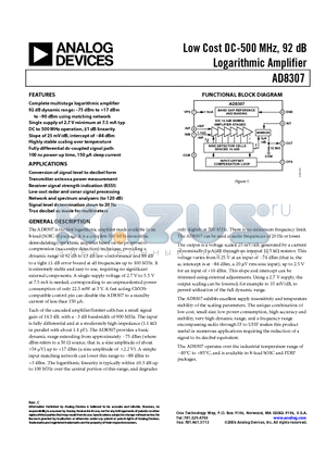 AD8307ARZ-RL7 datasheet - Low Cost DC-500 MHz, 92 dB Logarithmic Amplifier