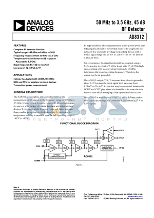 AD8312-EVAL datasheet - 50 MHz to 3.5 GHz, 45 dB RF Detector
