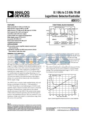 AD8313ARM-REEL datasheet - 0.1 GHz to 2.5 GHz 70 dB Logarithmic Detector/Controller