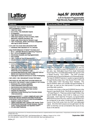 ISPLSI2032VE-110LJ44 datasheet - 3.3V In-System Programmable High Density SuperFAST PLD