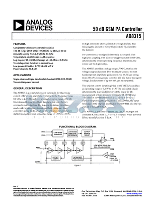 AD8315ACP-REEL datasheet - 50 dB GSM PA Controller