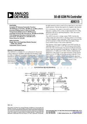 AD8315ACP-REEL7 datasheet - 50 dB GSM PA Controller