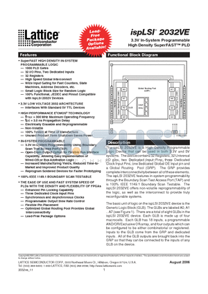 ISPLSI2032VE110LTN44I datasheet - 3.3V In-System Programmable High Density SuperFAST PLD