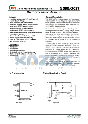 G697L308TOU datasheet - Microprocessor Reset IC