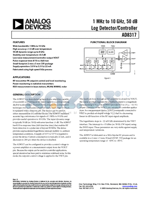 AD8317 datasheet - 1 MHz to 10 GHz, 50 dB Log Detector/Controller