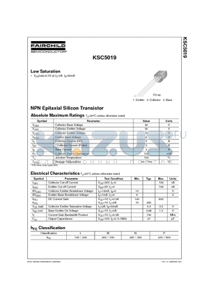 KSC5019 datasheet - NPN Epitaxial Silicon Transistor