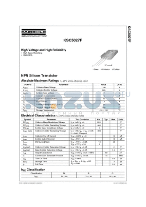 KSC5027F datasheet - High Voltage and High Reliability