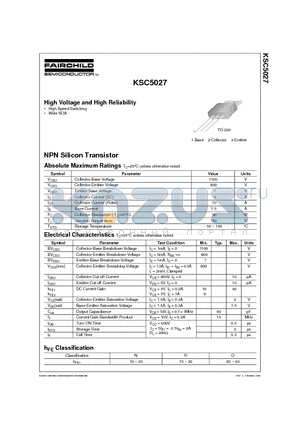KSC5027R datasheet - High Voltage and High Reliability