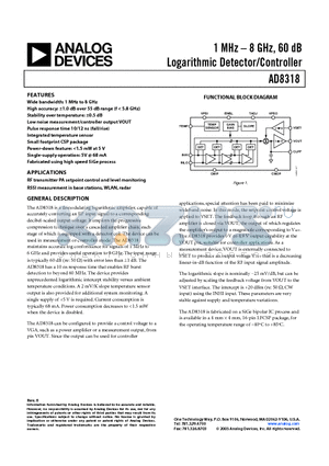 AD8318ACPZ-WP datasheet - 1 MHz - 8 GHz, 60 dB Logarithmic Detector/Controller