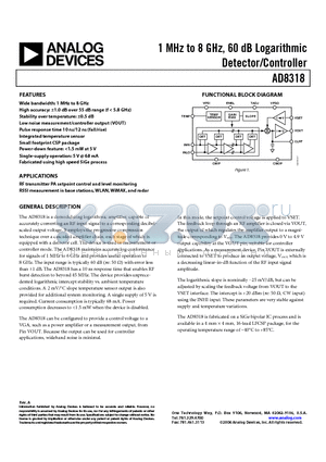 AD8318-EVAL datasheet - 1 MHz to 8 GHz, 60 dB Logarithmic Detector/Controller