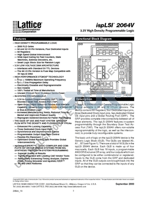 ISPLSI2064V-100LT100 datasheet - 3.3V High Density Programmable Logic