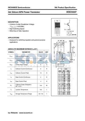 KSC5337 datasheet - isc Silicon NPN Power Transistor
