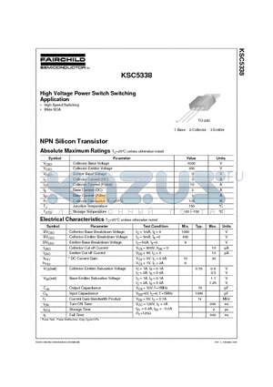 KSC5338 datasheet - High Voltage Power Switch Switching Application