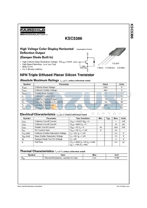 KSC5386 datasheet - High Voltage Color Display Horizontal Deflection Output