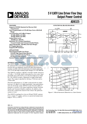 AD8325ARU datasheet - 5 V CATV Line Driver Fine Step Output Power Control