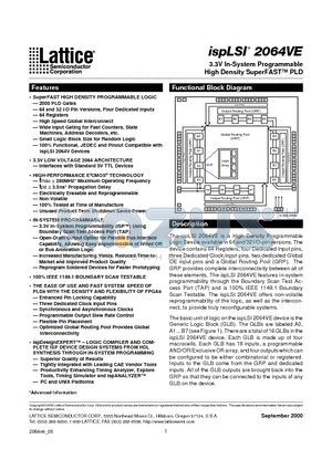 ISPLSI2064VE-200LJ44 datasheet - 3.3V In-System Programmable High Density SuperFAST PLD