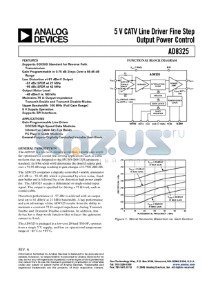 AD8325ARU-REEL datasheet - 5 V CATV Line Driver Fine Step Output Power Control