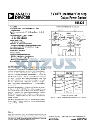 AD8325 datasheet - 5 V CATV Line Driver Fine Step Output Power Control