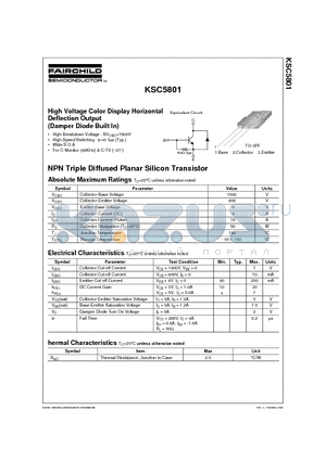 KSC5801 datasheet - High Voltage Color Display Horizontal Deflection Output (Damper Diode Built In)