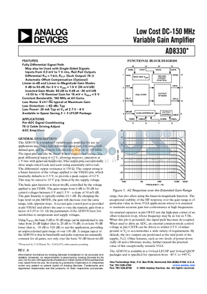 AD8330 datasheet - Low Cost DC-150 MHz Variable Gain Amplifier