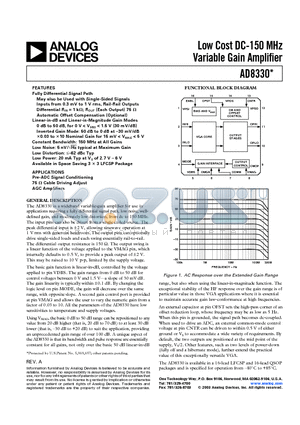AD8330ARQ datasheet - Low Cost DC-150 MHz Variable Gain Amplifier