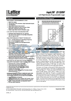 ISPLSI2128V-80LQ160 datasheet - 3.3V High Density Programmable Logic