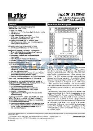 ISPLSI2128VE-135LT176I datasheet - 3.3V In-System Programmable SuperFAST High Density PLD