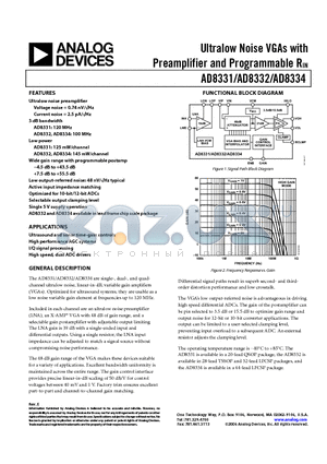 AD8332ACPZ-R7 datasheet - Ultralow Noise VGAs with Preamplifier and Programmable RIN