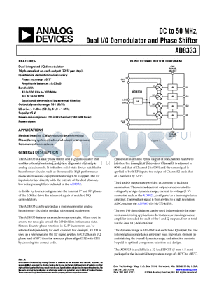 AD8333ACPZ-REEL7 datasheet - DC to 50 MHz, Dual I/Q Demodulator and Phase Shifter