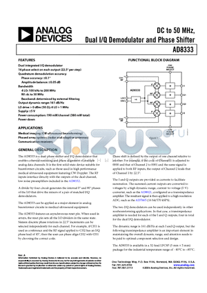 AD8333-EVAL datasheet - DC to 50 MHz, Dual I/Q Demodulator and Phase Shifter