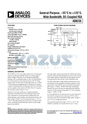 AD8336ACPZ-R7 datasheet - General-Purpose, −55 to 125, Wide Bandwidth, DC-Coupled VGA