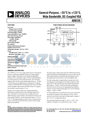 AD8336-EVALZ datasheet - General-Purpose, −55 to 125, Wide Bandwidth, DC-Coupled VGA