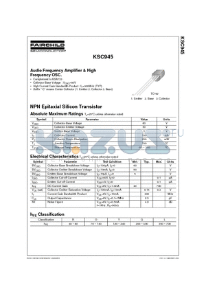KSC945Y datasheet - Audio Frequency Amplifier & High Frequency OSC.