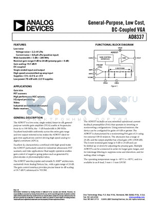 AD8337 datasheet - General-Purpose, Low Cost, DC-Coupled VGA