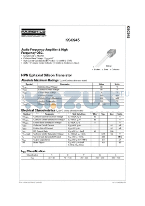 KSC945O datasheet - Audio Frequency Amplifier & High Frequency OSC.