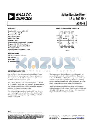 AD8342-EVAL datasheet - Active Receive Mixer LF to 500 MHz