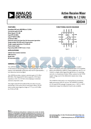 AD8344 datasheet - Active Receive Mixer 400 MHz to 1.2 GHz