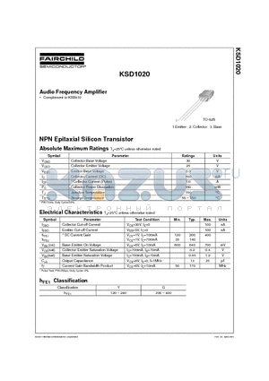 KSD1020 datasheet - Audio Frequency Amplifier