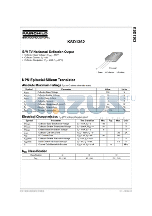 KSD1362 datasheet - B/W TV Horizontal Deflection Output