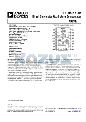 AD8347 datasheet - 0.8 GHz-2.7 GHz Direct Conversion Quadrature Demodulator