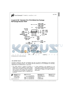 H03H datasheet - 3 Lead (0.100 Diameter P.C.) TO-46 Metal Can Package