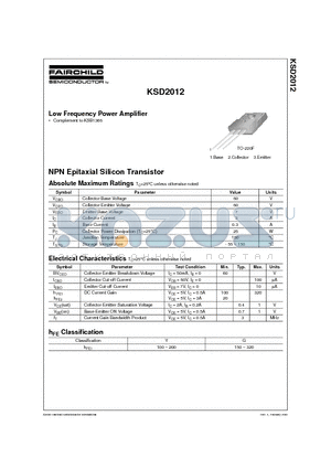 KSD2012 datasheet - Low Frequency Power Amplifier