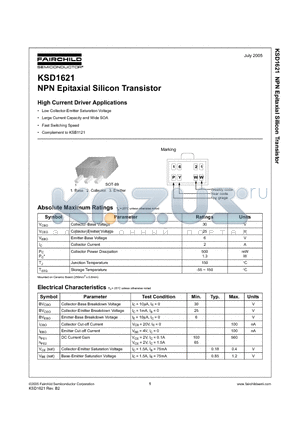 KSD1621_05 datasheet - NPN Epitaxial Silicon Transistor