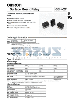 G6H-2FTR24VDC datasheet - Low Profile, Miniature, Surface Mount Relay