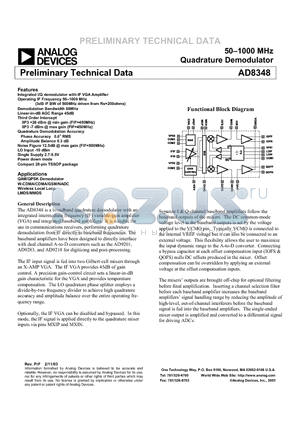 AD8348-EVAL datasheet - 50-1000 MHz Quadrature Demodulator