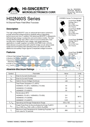 H02N60SI datasheet - N-Channel Power Field Effect Transistor